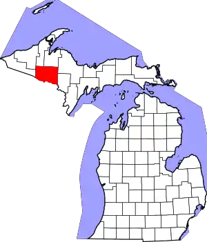 Map of Michigan highlighting Iron County