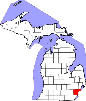 Map of Michigan highlighting Wayne County