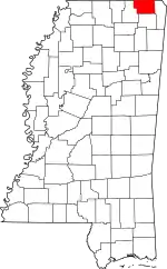 Map of Mississippi highlighting Alcorn County