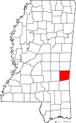 Map of Mississippi highlighting Clarke County