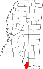 Map of Mississippi highlighting Hancock County