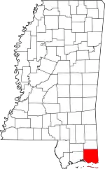 Map of Mississippi highlighting Jackson County