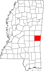 Map of Mississippi highlighting Lauderdale County