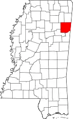 Map of Mississippi highlighting Monroe County