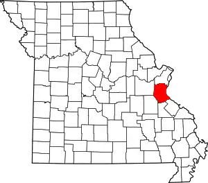 Map of Missouri highlighting Jefferson County