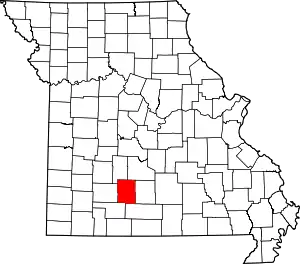 Map of Missouri highlighting Webster County