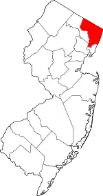 Map of New Jersey highlighting Bergen County