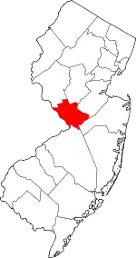 Map of New Jersey highlighting Mercer County