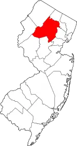 Map of New Jersey highlighting Morris County