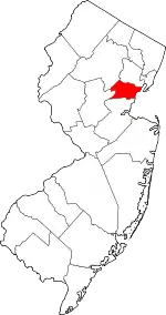 Map of New Jersey highlighting Union County