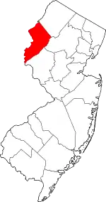 Map of New Jersey highlighting Warren County