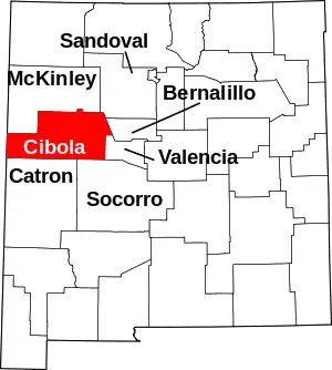 Map of New Mexico highlighting Cibola County