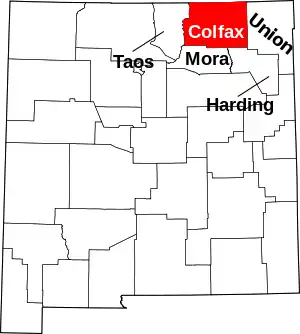 Map of New Mexico highlighting Colfax County