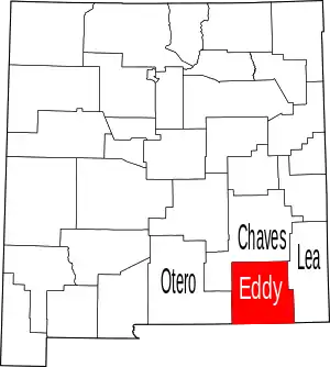 Map of New Mexico highlighting Eddy County