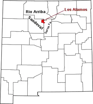 Map of New Mexico highlighting Los Alamos County