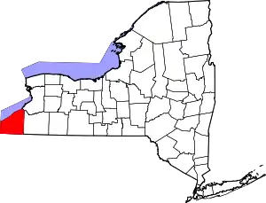 Map of New York highlighting Chautauqua County