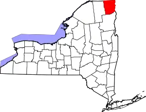 Map of New York highlighting Clinton County