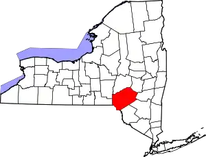 Map of New York highlighting Delaware County