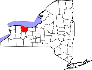 Map of New York highlighting Monroe County