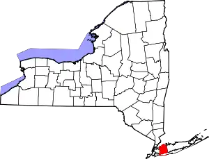 Map of New York highlighting Nassau County