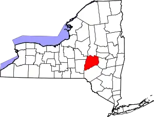 Map of New York highlighting Otsego County