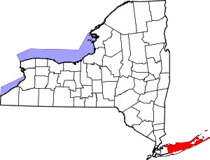 Map of New York highlighting Suffolk County