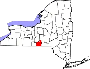 Map of New York highlighting Tioga County