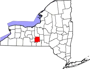 Map of New York highlighting Tompkins County