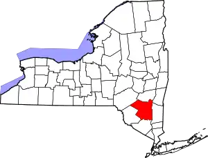 Map of New York highlighting Ulster County