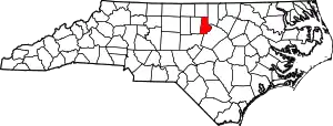 Map of North Carolina highlighting Durham County