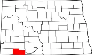 Map of North Dakota highlighting Adams County