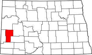 Map of North Dakota highlighting Billings County