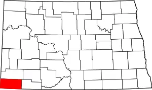 Map of North Dakota highlighting Bowman County