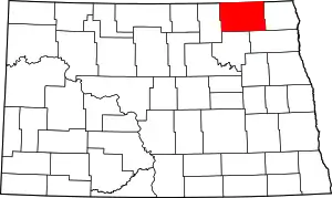 Map of North Dakota highlighting Cavalier County