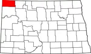 Map of North Dakota highlighting Divide County