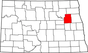 Map of North Dakota highlighting Nelson County