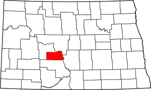 Map of North Dakota highlighting Oliver County