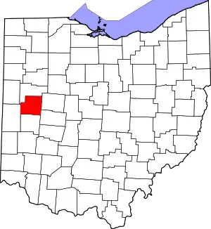 Map of Ohio highlighting Shelby County