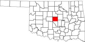 Map of Oklahoma highlighting Oklahoma County