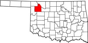 Map of Oklahoma highlighting Woodward County