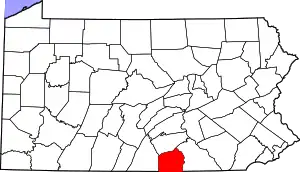 Map of Pennsylvania highlighting Adams County