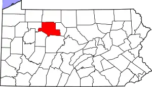 Map of Pennsylvania highlighting Elk County