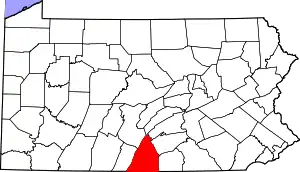 Map of Pennsylvania highlighting Franklin County