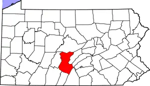 Map of Pennsylvania highlighting Huntingdon County