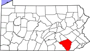 Map of Pennsylvania highlighting Lancaster County