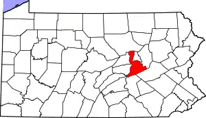 Map of Pennsylvania highlighting Northumberland County