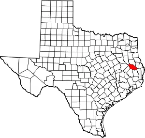 Map of Texas highlighting Angelina County