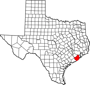 Map of Texas highlighting Brazoria County