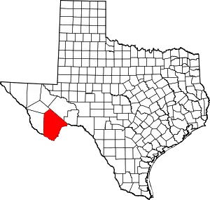 Map of Texas highlighting Brewster County