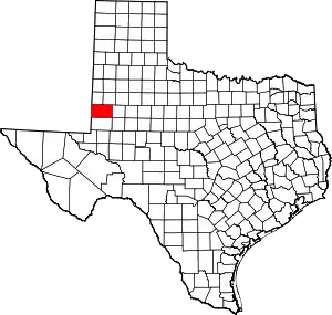 Map of Texas highlighting Gaines County